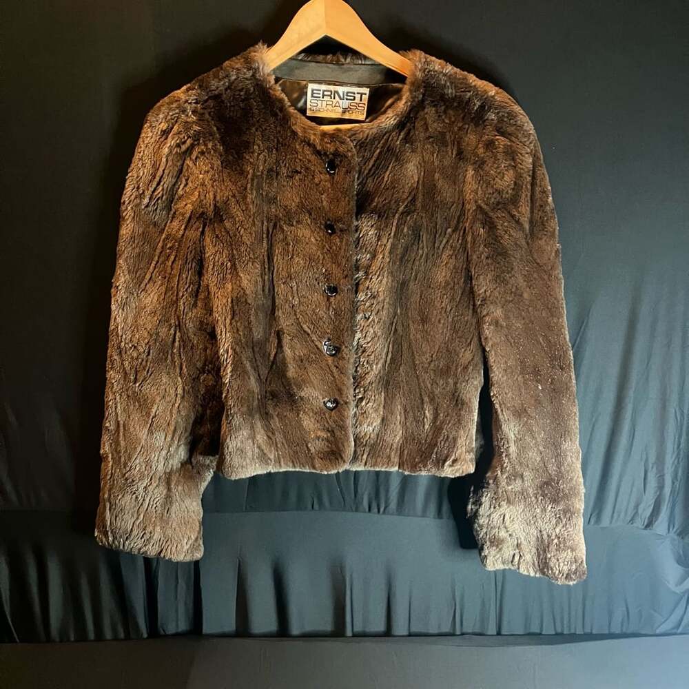 Vintage Ernst Strauss & Schnell Sports Brown Faux Fur Collarless Jacket
